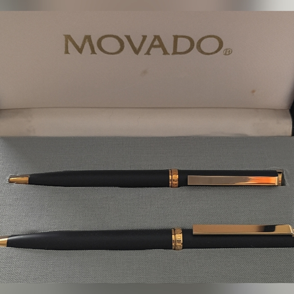 Movado Black and Gold Men's Pen Set... NEW